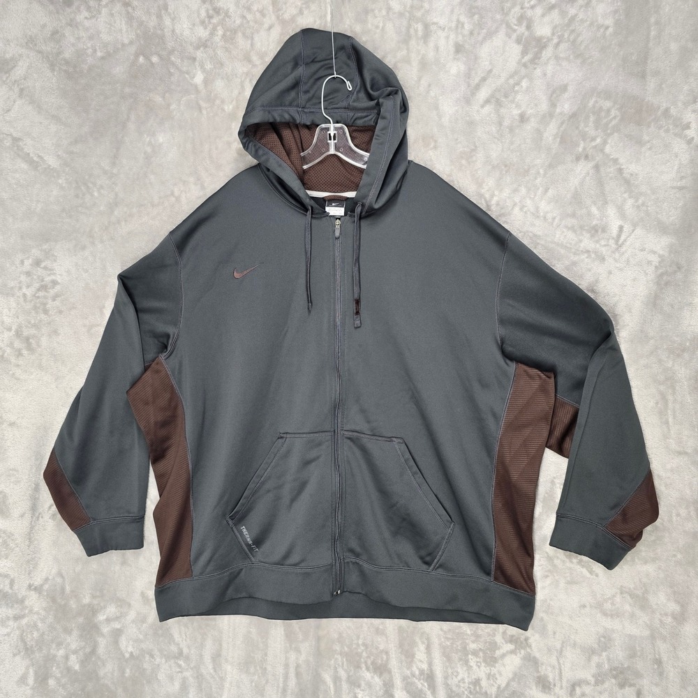 Nike Therma-Fit Full Zip Hoodie Men 4XL Gray Brown Sweatshirt Athletic Lounge